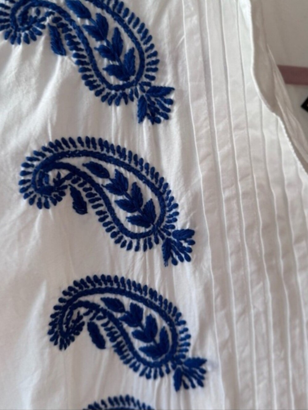 Seyva Caftan Maxi Dress Blue Embroidered White Cotton - One Size Gently worn. - Picture 5 of 9